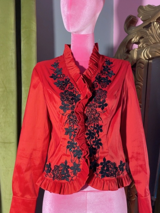 Jackie Jon Jackets & Blazers - Red Ruffle-Trim Embroidered Women's Blazer